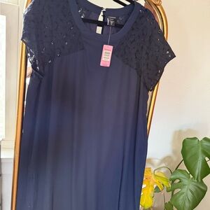 NWT TORRID Navy Blue Dress with Lace Sleeves